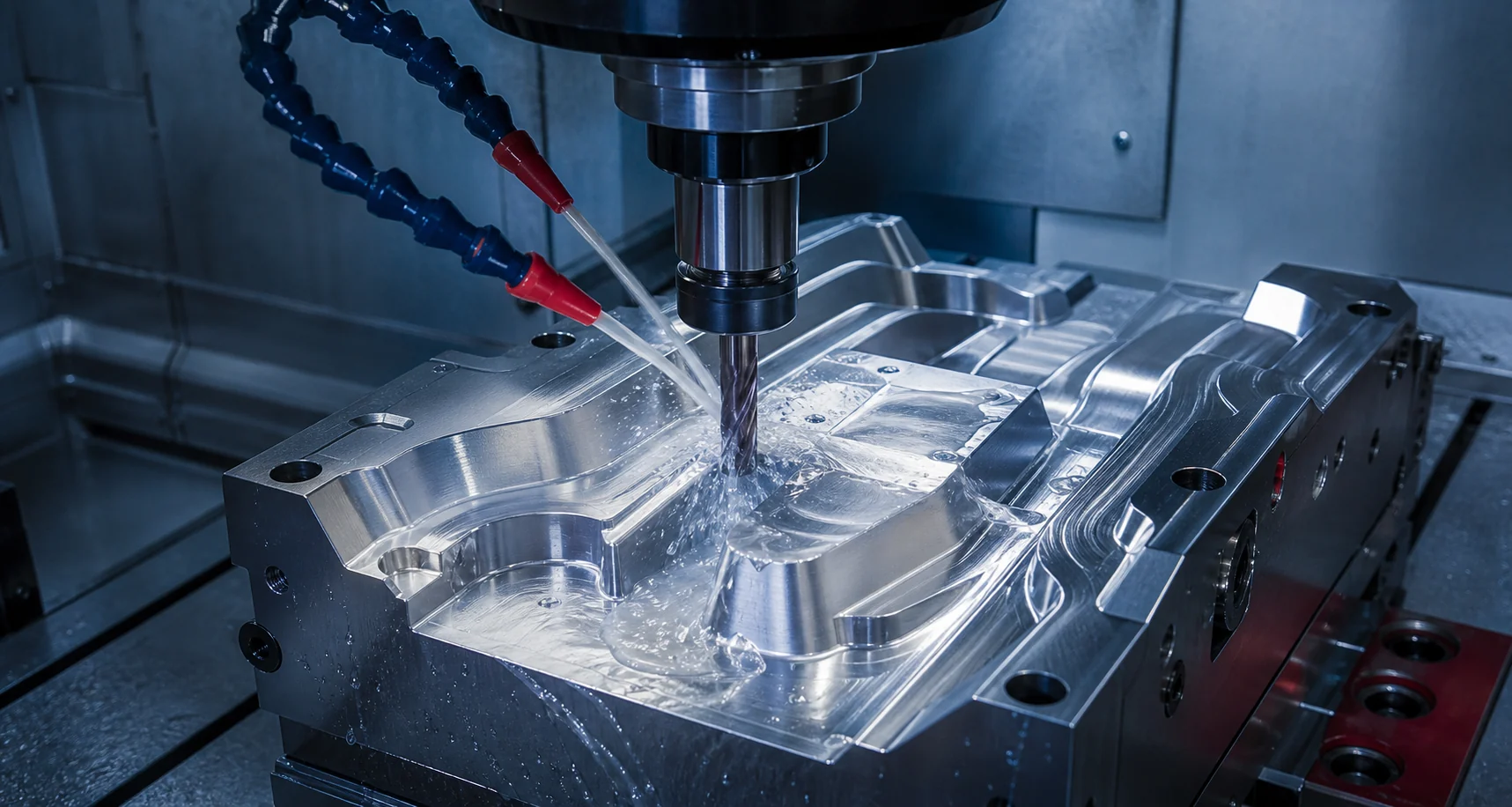 Fresamento CNC de um molde metálico com refrigeração